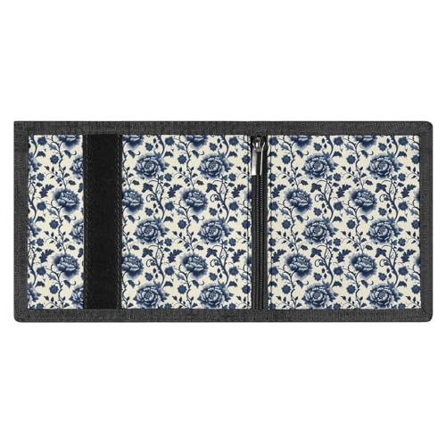 Retro Blue Flowers Print Wallet for Men, 8 Credit Card Holder Slim Minimalist Front Pocket Small Mens Bifold Wallets3