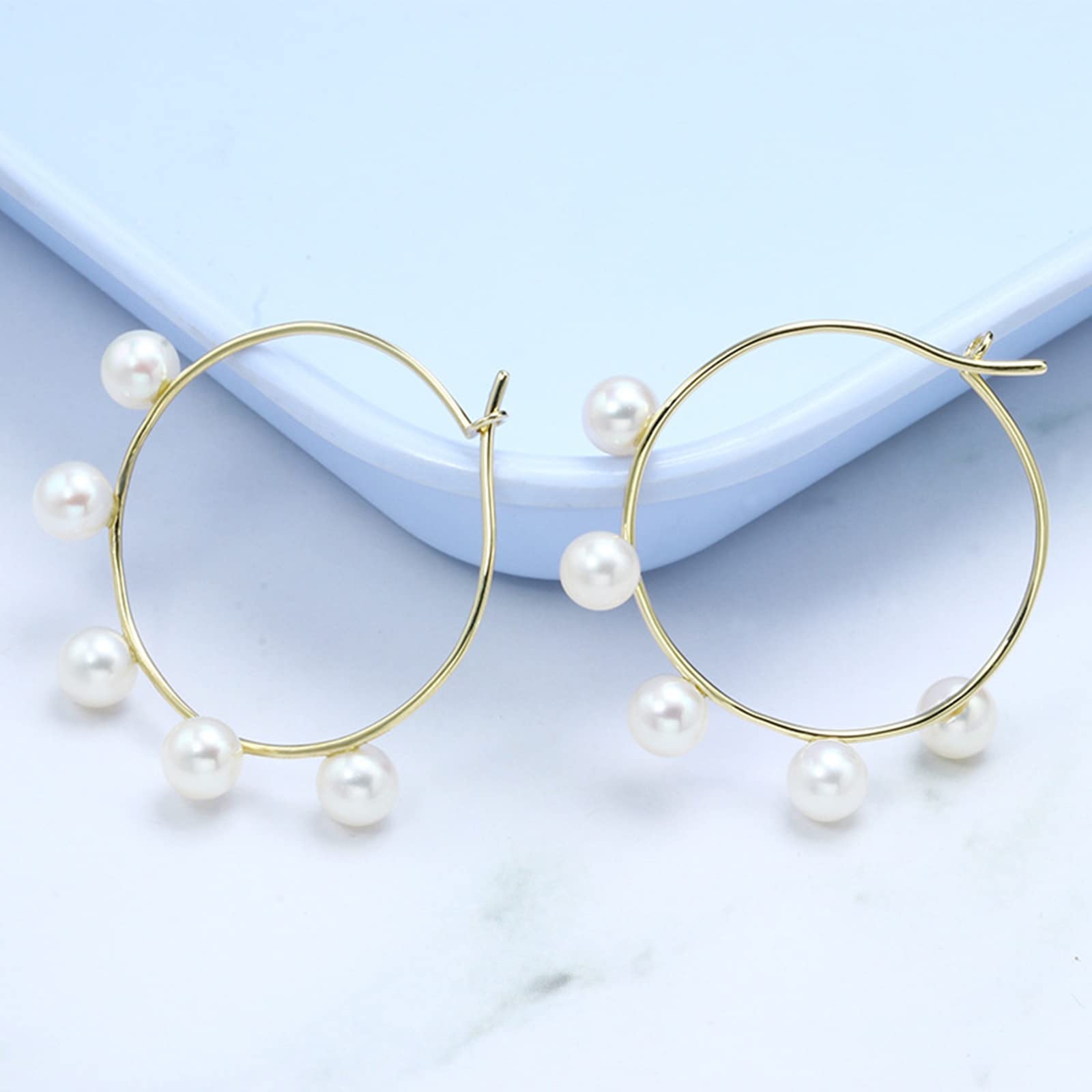 Orecchini Oro Vero 14K Donna Cerchio Di Perla Semplice Oro Orecchini Cerchio Piccoli