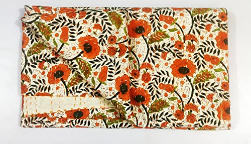 Kantha couette en coton fait main imprimé fleurs 228x274cm INDACORIFY - 4
