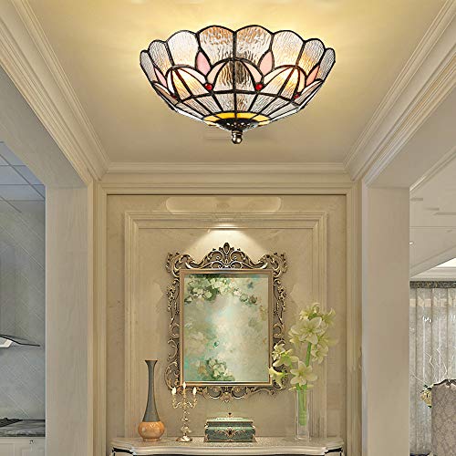 Baycheer Hl455292 Tiffany Flush Mount Light Glass Shade Ceiling Light Fixture Transparent Ceiling Mount Lighting For Bedroom, Kitchen Island, Corridor, Entry #TOP5