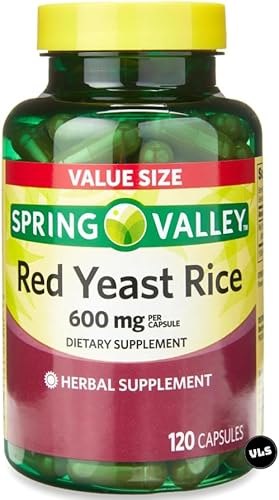 Spring Valley - Arroz de levadura roja para colesterol  Cápsulas de 600 mg  120 unidades + adhesivo VLS