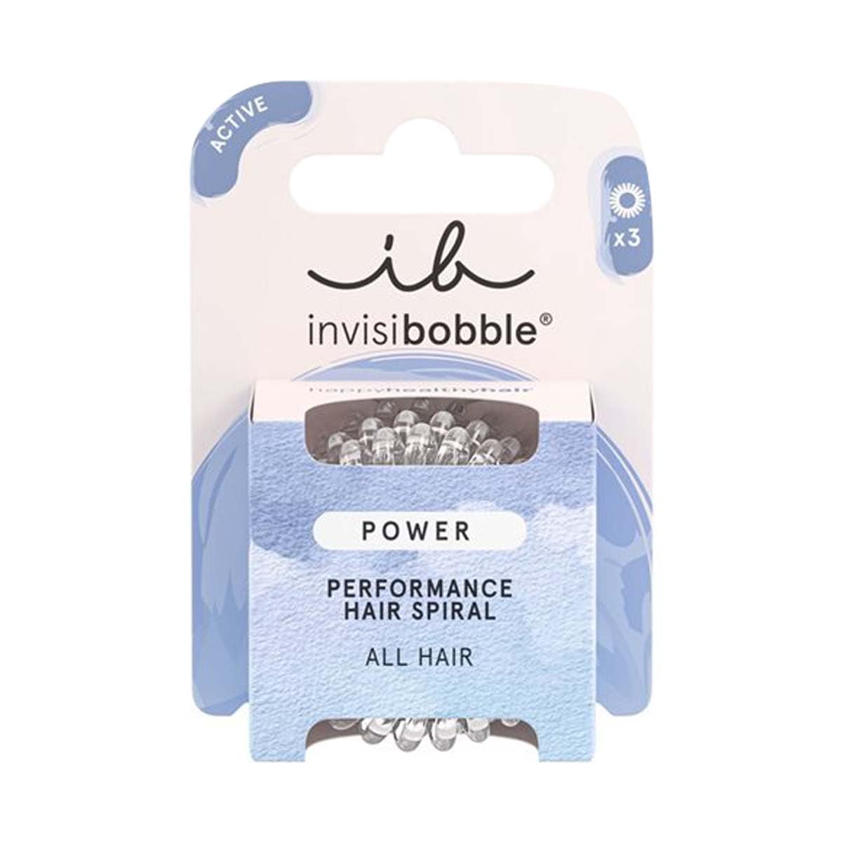 invisibobble Power Traceless Spiral Hair Ties - Pack of 3 Crystal Clear - Strong Elastic Grip Coil Hair Accessories for Active Women - No Kink, Non Soaking - Gentle for Girls Teens and Thick Hair Crystal Clear 3 Count (Pack of 1)