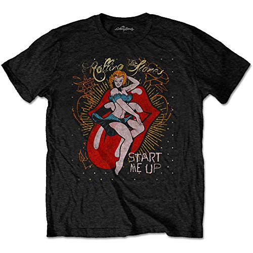 The Rolling Stones Start Me Up Black Officiel T-Shirt Hommes Unisexe - Les Beatles, Paul McCartney, John Lennon, RIngo Starr, George Harrison The Rolling Stones Start Me Up Black Officiel T-Shirt Hommes Unisexe
