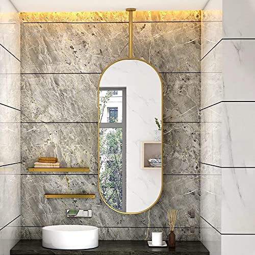 Miroir ovale à suspendre 50x70cm avec perche réglable et cadre en métal - 6