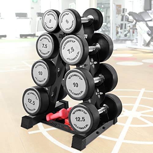BRTGYM Dumbbells Rack Weight Stand (Rack Only), 13GA Steel Constructed, Max Support 470lbs, 4- Tier Compact Design 16.3"L x 15.6"W x 24.5"H