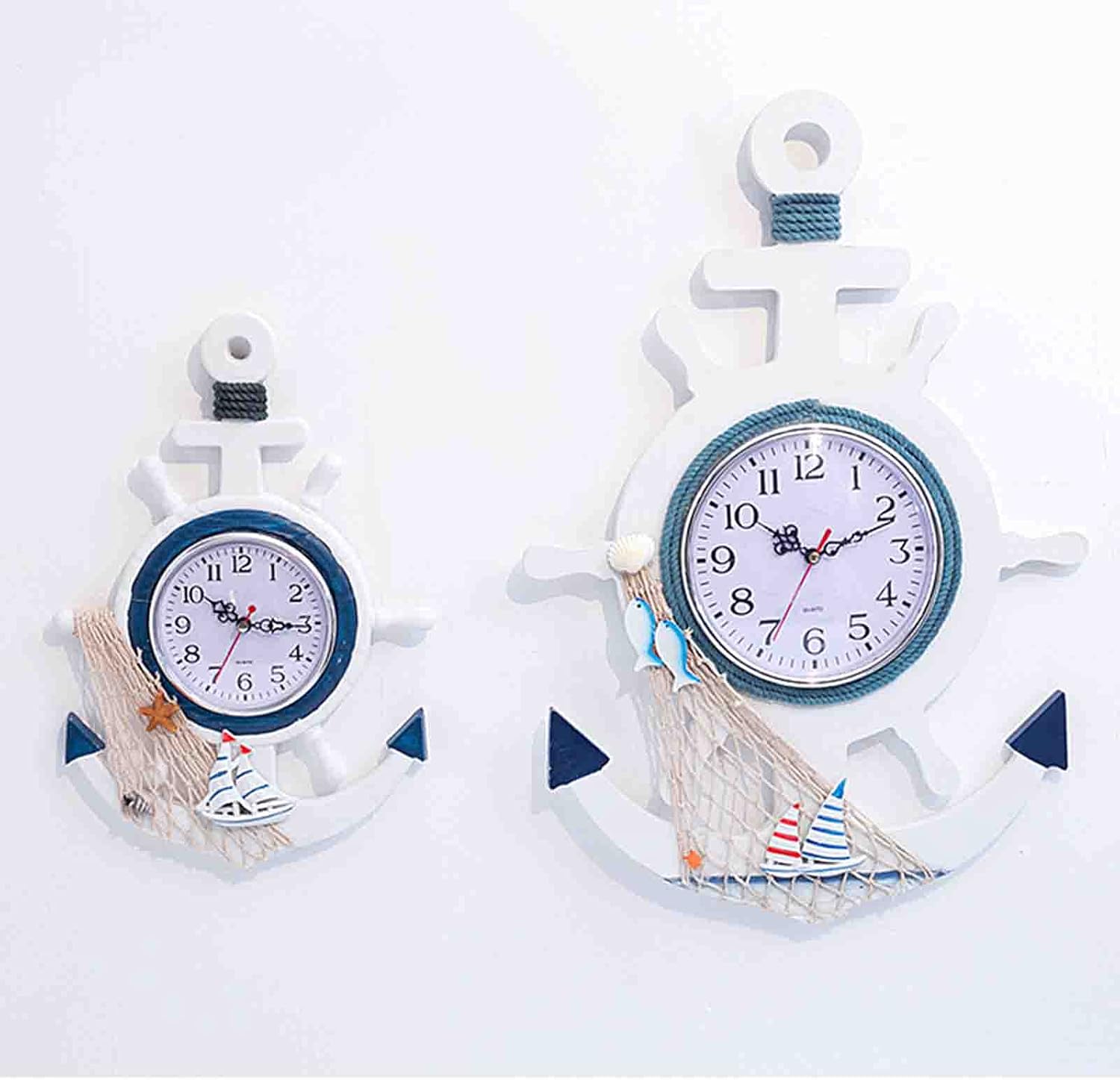 Outdoor Garden Wall Clock, Beach Sea Theme Large Outdoor Clock Nautical Anchor Ship Steering Wheel Fishing Net Outside Wall Clock