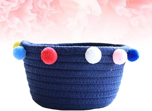 Miniatura 7 de ibasenice Cesta pequeña con pompones, cesta de almacenamiento de ratán para juguetes, cesta de almacenamiento tejida, contenedor de ropa, cesta de