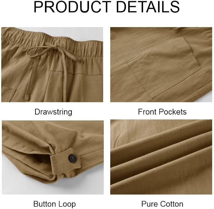Gafeng Mens Linen Harem Capri Pants Drawstring 3/4 Shorts Casual Beach Yoga Hippie Thai Pants - Image 5