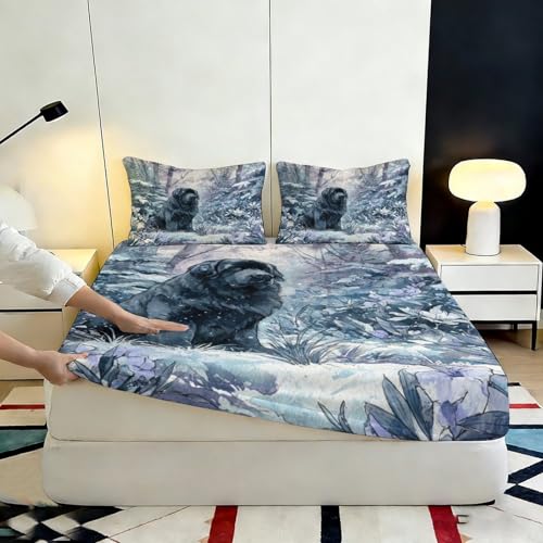 Drap-housse loup 90x200x25cm en microfibre douce imprimé 3D pour lit une place