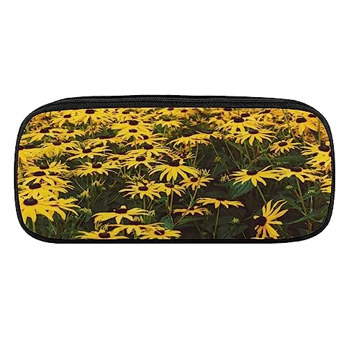 Fionel Field-Of-Daisies Pu Leather Quad Pen Case Zipper Pencil Pouch Holder For Pens Case Office Storage Box Organizer Pen Bag(8×1.5×3.5 In) #TOP27