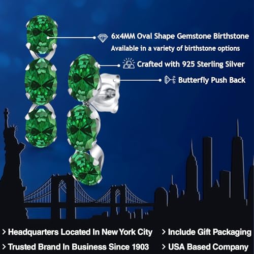 Gem Stone King Oval Gemstone Birthstone 3 Stone Dangle Earrings For Women | 925 Sterling Silver | Oval 6X4MM | Fine Jewelry Gifts for Her Mom Women Wife2