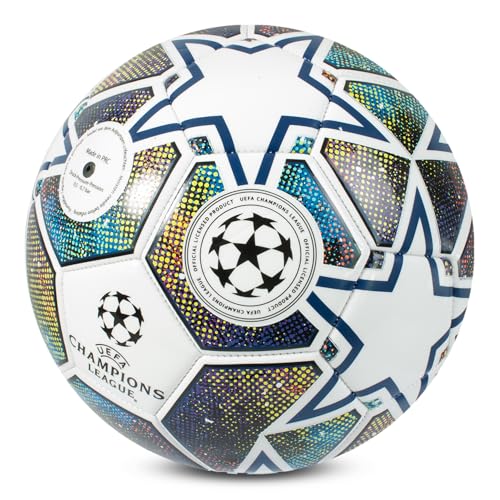Hy-Pro UEFA Champions League Fußball, Größe 5, offiziell lizenziert, Training, Match, Merchandise, Sammlerstück für Kinder und Erwachsene, tolles Fußballgeschenk, Weiß/Blau/Grün
