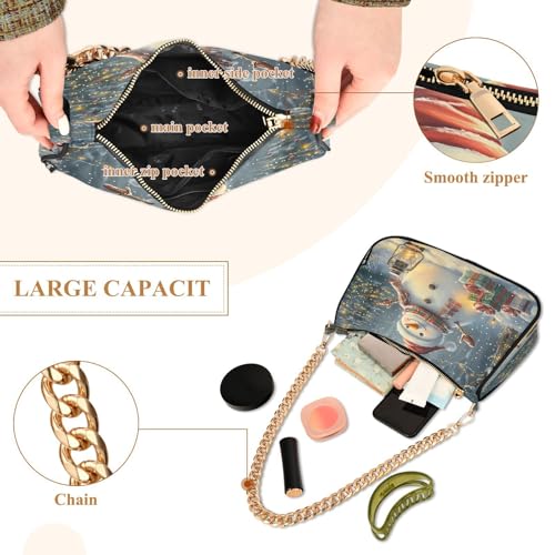 Shoulder Bags for Women Cute Snowman Tote HandBag Shoulder Bags purse with Chain Zipper Closure4