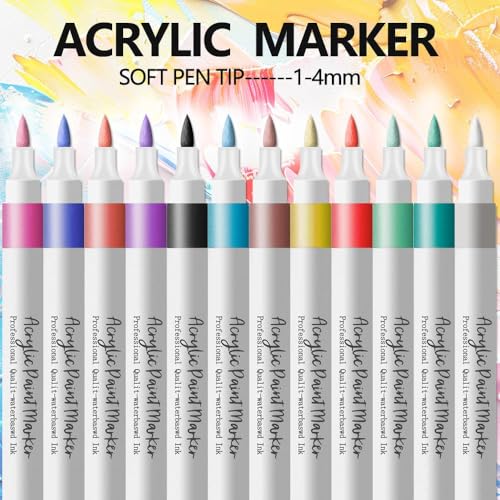 Image of HUBTURE Acrylic Paint Marker Pen Set - Metallic Colors, Medium Point Tip - Non-Toxic Art Markers for Rock, Ceramic, Glass, Wood, Fabric, Canvas, Craft Projects(24 PCS ACRYLIC MARKER)