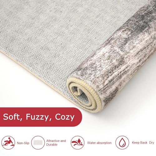 KOZYFLY Small Area Rug 2x3 Rug Entryway Rugs Modern Abstract, Washable Kitchen Rug Non-Slip Soft Rug, Black Brown Striped Entryway Rugs Abstract Print Faux Wool Doormat for Bedside Entrance