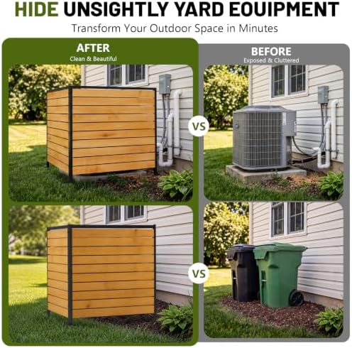3 Panels No Dig Wood Privacy Screen, 42" H x 40" W Outdoor AC Fence - 2