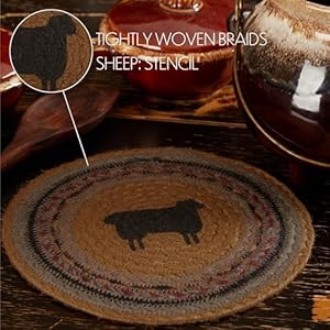 Vhc brands primitive tabletop kitchen heritage farms tan sheep jute trivet  urban country home decor