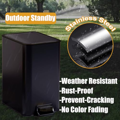 Image of Metal Dog Pooper Scooper for Yard - 3.2Gal Dog Poop Trash Can Outside with Pedal - Pet Waste Container Outdoor - Stainless Steel Garbage Bucket with Lid - Black Trash Bin, Long Handle Tray and Rake