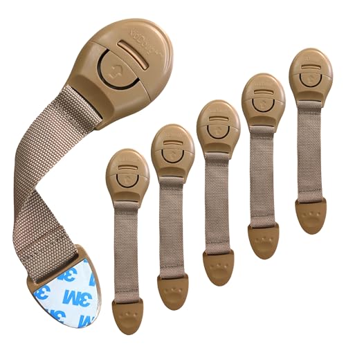 Image of KidDough Furniture Safety Locks for Kids, Child Safety Locks for Drawers, Cabinets, Fridge, Cupboard Lock, Baby Proofing Product, Strong and Adhesive Safety Locks (Beige, 6 Beige Locks)