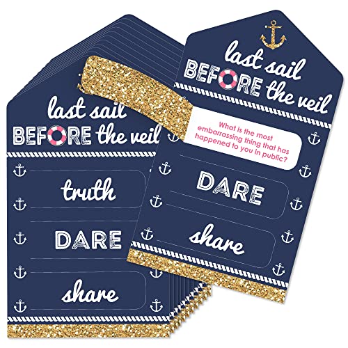 Big Dot of Happiness Last Sail Before The Veil - Nautical Bachelorette and Bridal Shower Game Pickle Cards - Truth Dare Share Pull Tabs - Set of 12