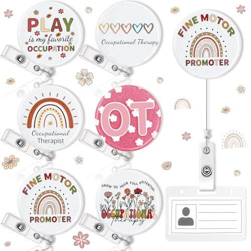 Hoteam 6 Pcs Physical Therapist Badge Reel Retractable with Alligator Clip Badge Holders for Healthcare Badge Reel Clip for Doctor Nurse Physical Therapist Assistant PT Appreciation Gifts