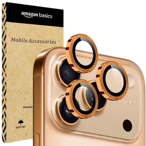 amazon basics Camera Glass Lens Protector Ring for iPhone 17 Pro Max Case Friendly with Edge to Edge Coverage and Easy Installation (Orange)