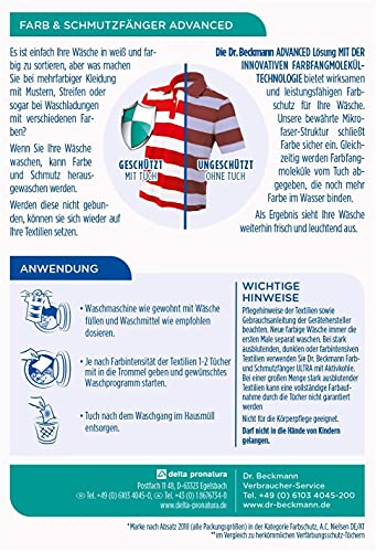 Dr. Beckmann Farb & Schmutzfänger Advanced| langanhaltender Farbschutz| mit Mikrofaser und Farbfangmolekülen für Farbbrillanz | 100 Tücher