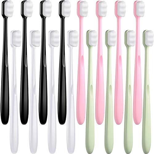 16 Pieces 20000 Bristle Toothbrush Extra Soft Toothbrush Micro-Nano Manual Toothbrush Adult Toothbrush with 20000 Soft Bristle for Fragile Gums Adult Kid Children (White Brush Head)