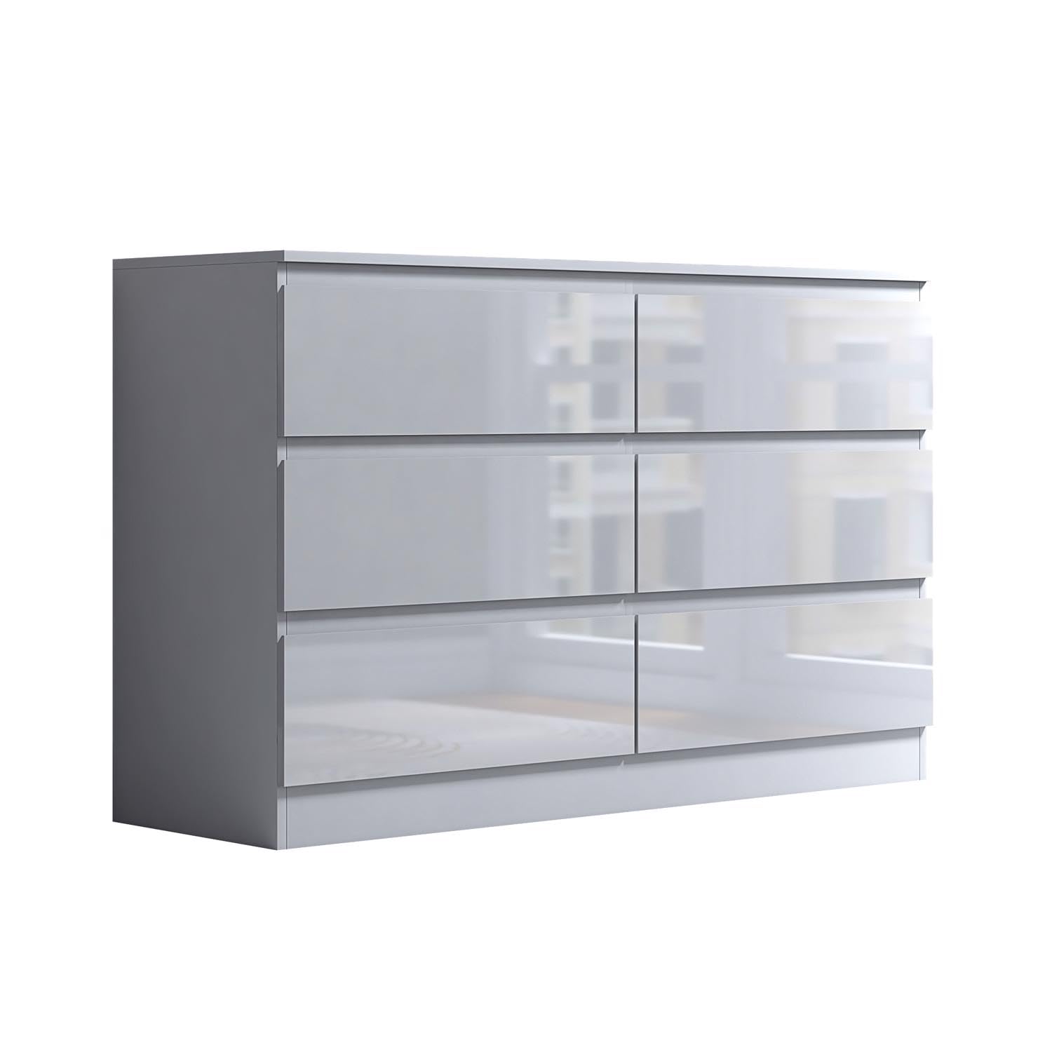 FWStyle White Gloss 6 Drawer Fronts Matt Frame Chest of Drawers 77 x 110 x 40cm โ image 1