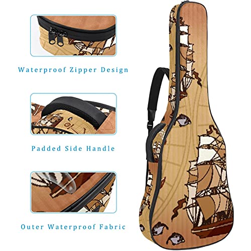Sac à dos pour guitare imprimé carte ancienne avec sangle ajustable
