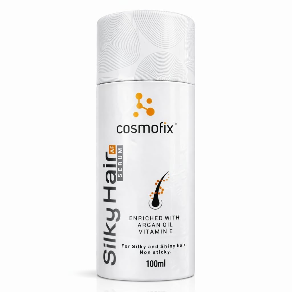Cosmofix Silky AF Hair Serum | Argan Oil & Vitamin E Hair Serum for Silky Smooth Shiny Hair | Lightweight Non Sticky Formula for Frizz Control, Hair Softening & Daily Hair Care for Men & Women (100ml )-image-22