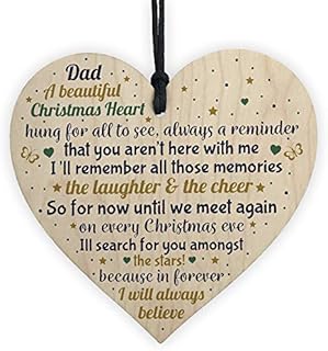 RED OCEAN CHRISTMAS Tree Decoration In Memory Of Dad Memorial Wooden Heart Bauble Gift
