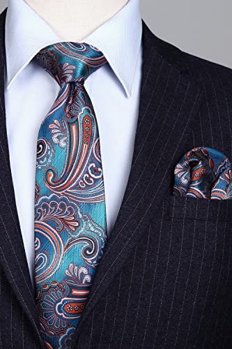 Image of HISDERN Ties for Men Paisley Tie and Pocket Square Woven Classic Floral Mens Ties Handkerchief Set Wedding Party Necktie