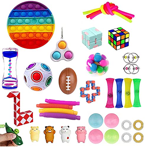 Gify Push Pop Pop Bubble Sensory Fidget Toys Set,36 Pcs,Stress Relief and Anti-Anxiety Tools Bundle for Adults/Kids/ADHD/Autistic/ADD/OCD to Improve Attention,Gifts for Birthday/Classroom Reward (A)