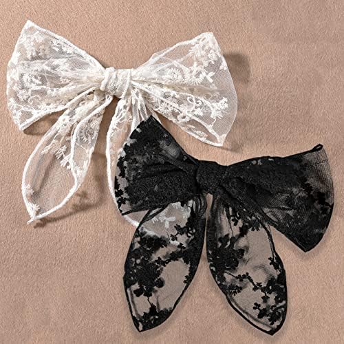 2 Pack Lace Large Hair Bows for Girls, Cute Hair Ties Hair Accessories for Wedding Party Beach School, Baby Teen Girl Fabric Stuff, Butterfly Toddler Hair Clip Decor