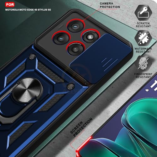 Image of Armor Bumper Back Cover Case for Motorola Moto Edge 60 Stylus 5G Rotating Camera Cover, Ring Holder & Kickstand | Heavy Duty & 360 Degree Protection Back Cover (Blue)