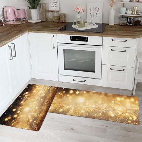 Juego de alfombras de cocina lavables con diseño de estrellas doradas (2 piezas) 4