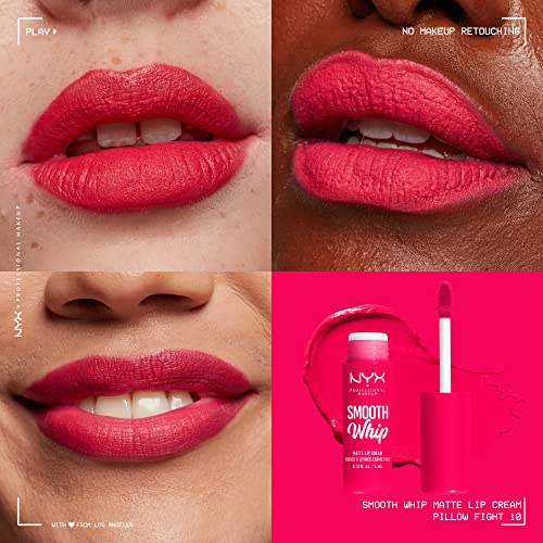 Nyx Professional Makeup Smooth Whip Matte Lip Cream, Long Lasting, Moisturizing, Vegan Liquid Lipstick - Pillow Fight (Hot Fuschia) #TOP2