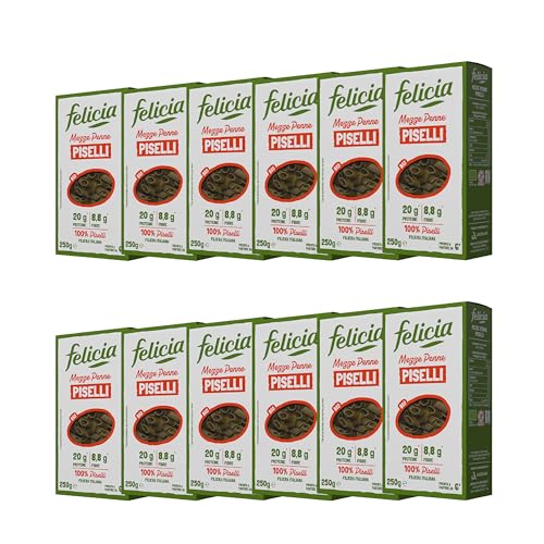 Felicia, Mezze Penne di Piselli Verdi, Pasta Biologica Fonte di Ferro, Ricca di Fibre e di Proteine, Senza Glutine, Piatto Sano, Nutriente e dal Gusto Autentico di Legumi, Box da 12 Confezioni