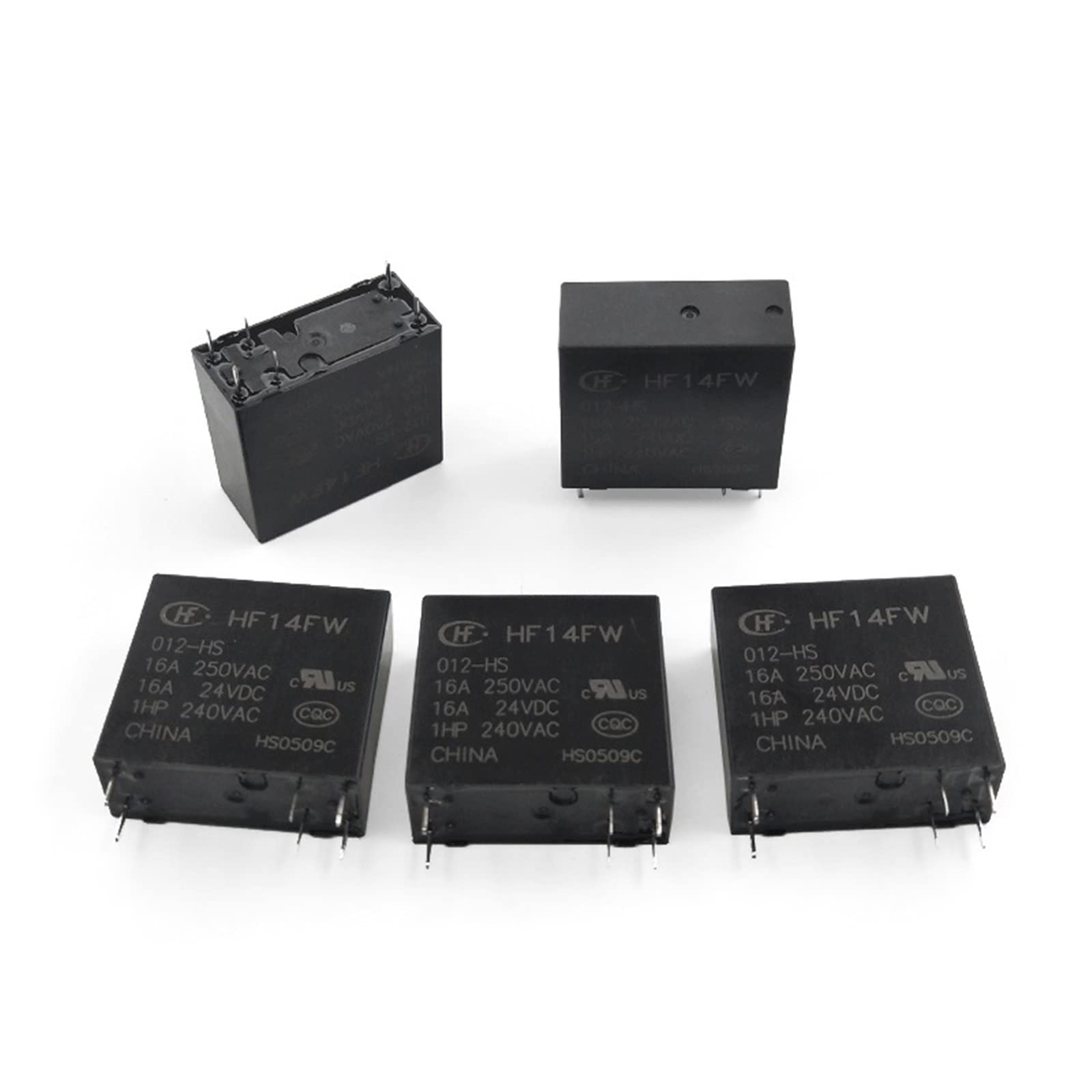 VDOQTLJT 5Pcs HF14FW/012-HS 24VDC Coil 250VAC 16A 6 Pins Terminal SPST 1NO Mini Power Relay