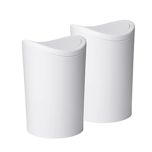 Superio Bote de basura pequeño para baño con tapa, moderno mini cubo de basura blanco con tapa abatible (1 12 galones, 6 litros) de plástico para