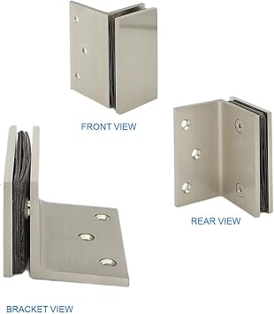 Frameless Glass Bracket for 3/8 inch to 1/2 inch Tempered Glass Door with gaskets and Replacement Parts DMDSC90 (Brushed Nickel)