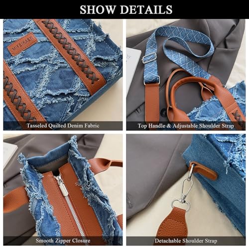 Bolso Tote de mezclilla para mujer azul miniatura 5