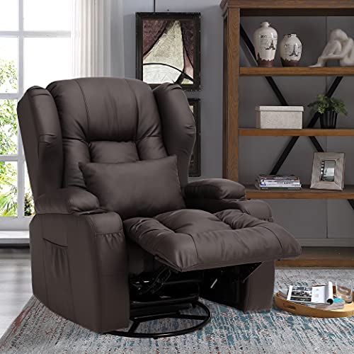 OBBOLLY Manual Faux Leather Recliner Chair- Swivel Rocker Recliner Chair, 360 Degree Swivel Ergonomic Glider Rocking Recliner Chair, Home Theater Seating with Lumbar Pillow, Cup Holder OBBOLLY Manual Faux Leather Recliner Chair- Swivel Rocker Recliner Chair, 360 Degree Swivel Ergonomic Glider Rocking Recliner Chair, Home Theater Seating with Lumbar Pillow, Cup Holder