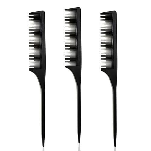 Miniatura 7 de Peine negro profesional de las burlas de la fibra de carbono, peine fino y ancho del peluquero del pelo del diente para todo tipo de cabello