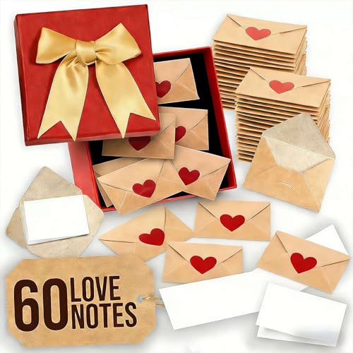 60pc Blank Note Cards and Envelopes,Mini Envelopes with Blank Cards, Tiny Valentines Day Card,Little Love Notes for Him, Her, Wife, Husband - Cute Birthday,Valentine Gifts for Boyfriend,Girlfriend