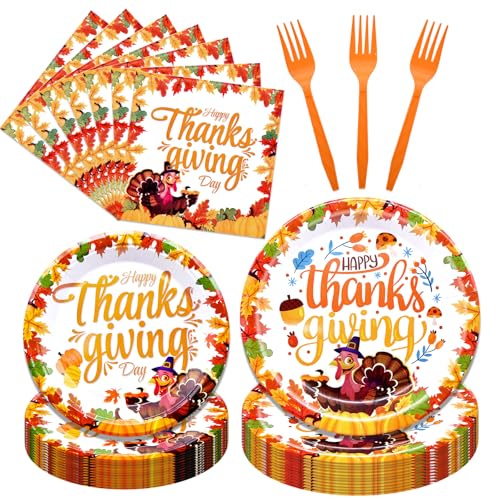 96 Pieces Happy Thanksgiving Tableware Set Party Supplies - Fall Harvest Pattern...