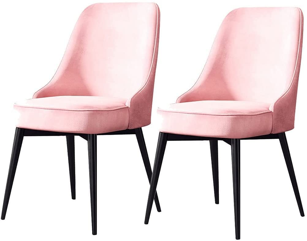 Chaise de cuisine en velours rose et pieds noirs Lot de 2