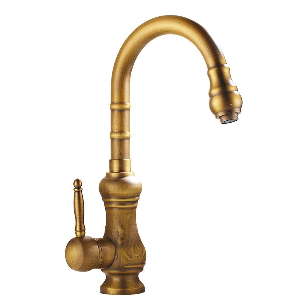 Rubinetto per lavello da cucina, miscelatore, girevole a 360 ° Rubinetto completo per cucina retrò in rame completo Lavello vintage in ottone massiccio Rubinetto per acqua calda e fredda Maniglia