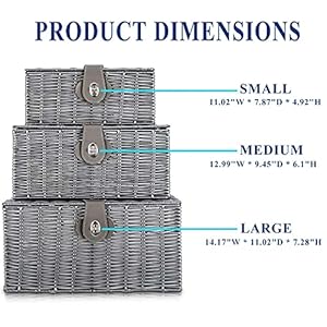 Set of 3 Woven Storage Basket Bin Wicker Hamper Stackable Box with Lid & Lock, Container Tote Cube Organizer for Nursery, Baby Toiletry, Diaper, Toys, Home Closet, Laundry, DVD, Book (Grey) Set of 3 Woven Storage Basket Bin Wicker Hamper Stackable Box with Lid Lock Container Tote Cube Organizer for Nursery Baby Toiletry Diaper Toys Home Closet Laundry DVD Book Grey